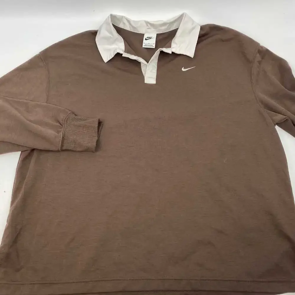 Nike Brown White Collared Long Sleeve Tee | Men’s Medium